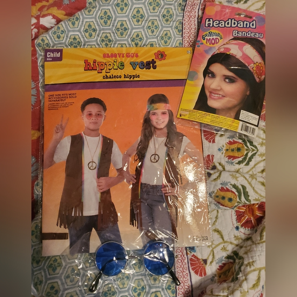 Kids Hippie Costume: vest, headband, and glasses